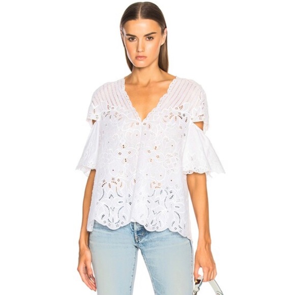 JONATHAN SIMKHAI V-Neck Scallop Cutout Embroidery Top‎ - Picture 1 of 16